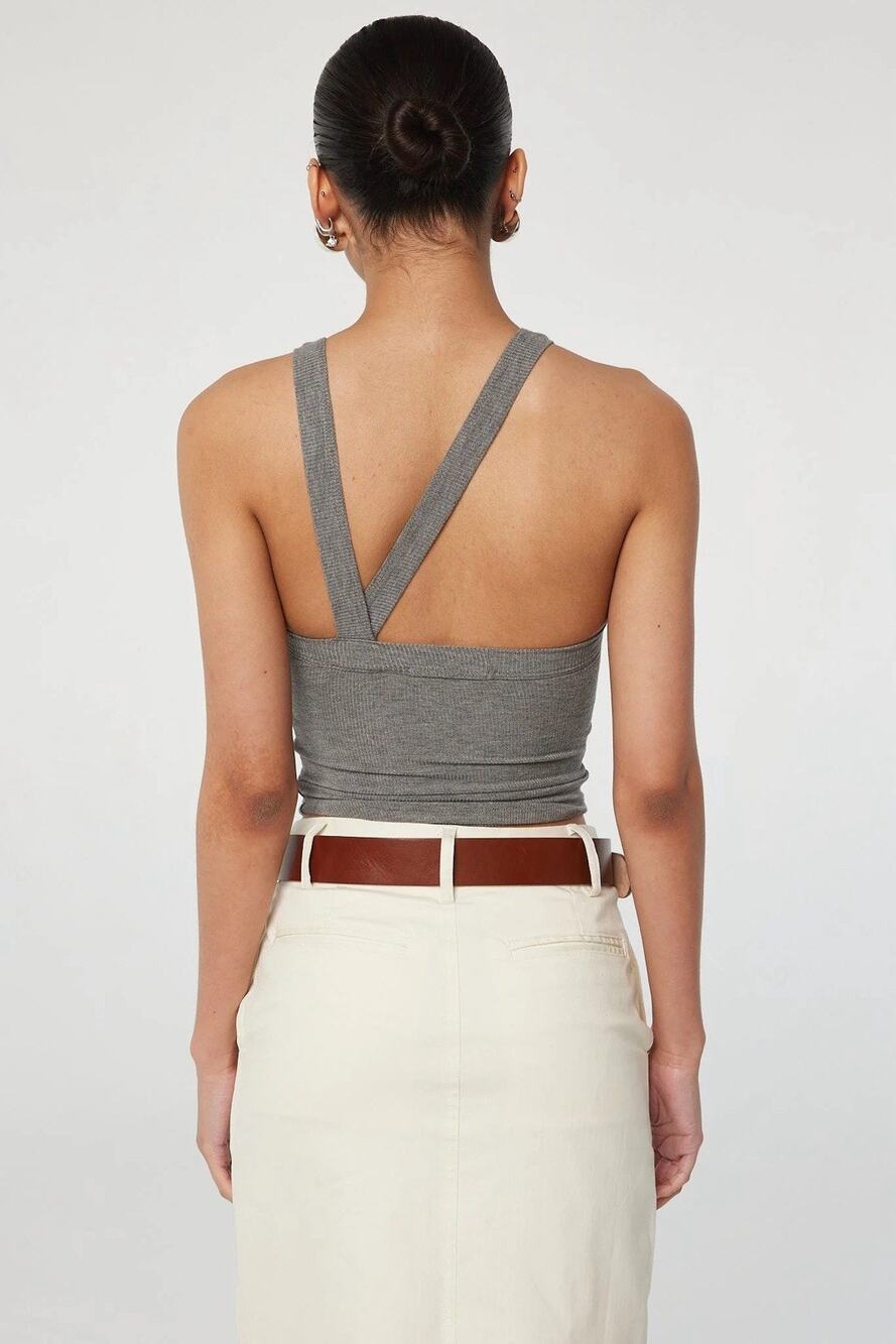 The Line By K Ximeno Stretch Rib Tank Top Asymmetrical Strappy Open Back Small
